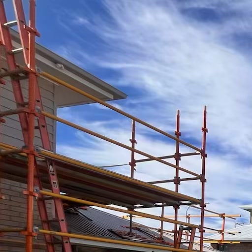 Scaffolding and temporary site access at a residential build