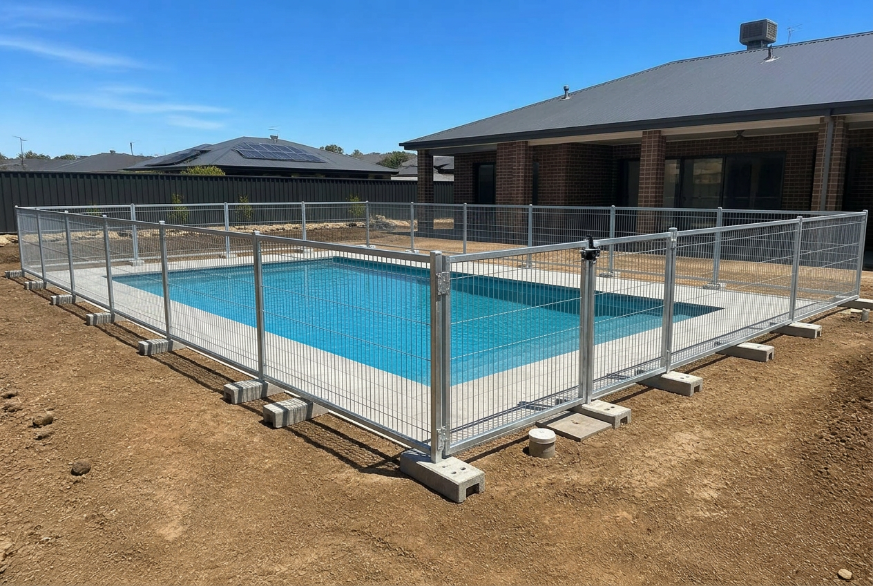 Same site secured with temporary aluminium fencing